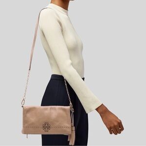 Tory Burch Blush Pebbled Leather Crossbody Bag neutral tan
